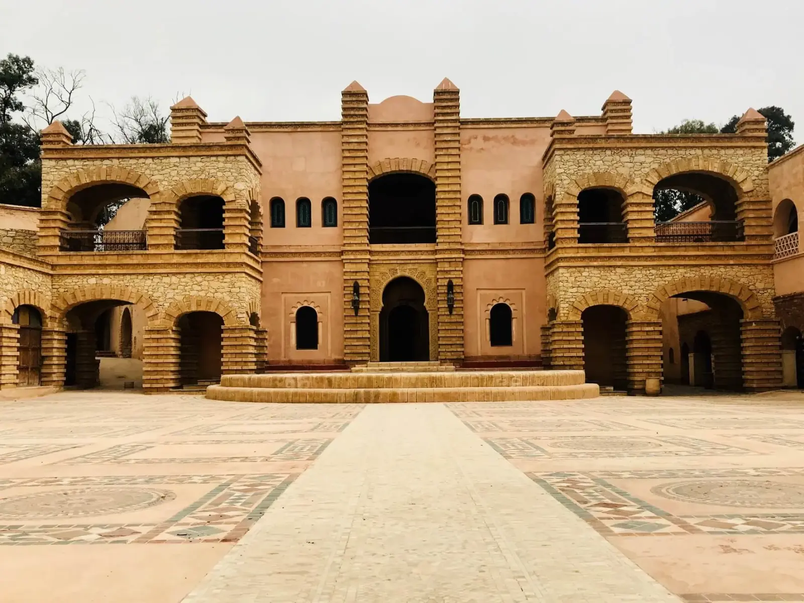 Stone arcades and tiled courtyards of Medina Polizzi d'Agadir, Morocco