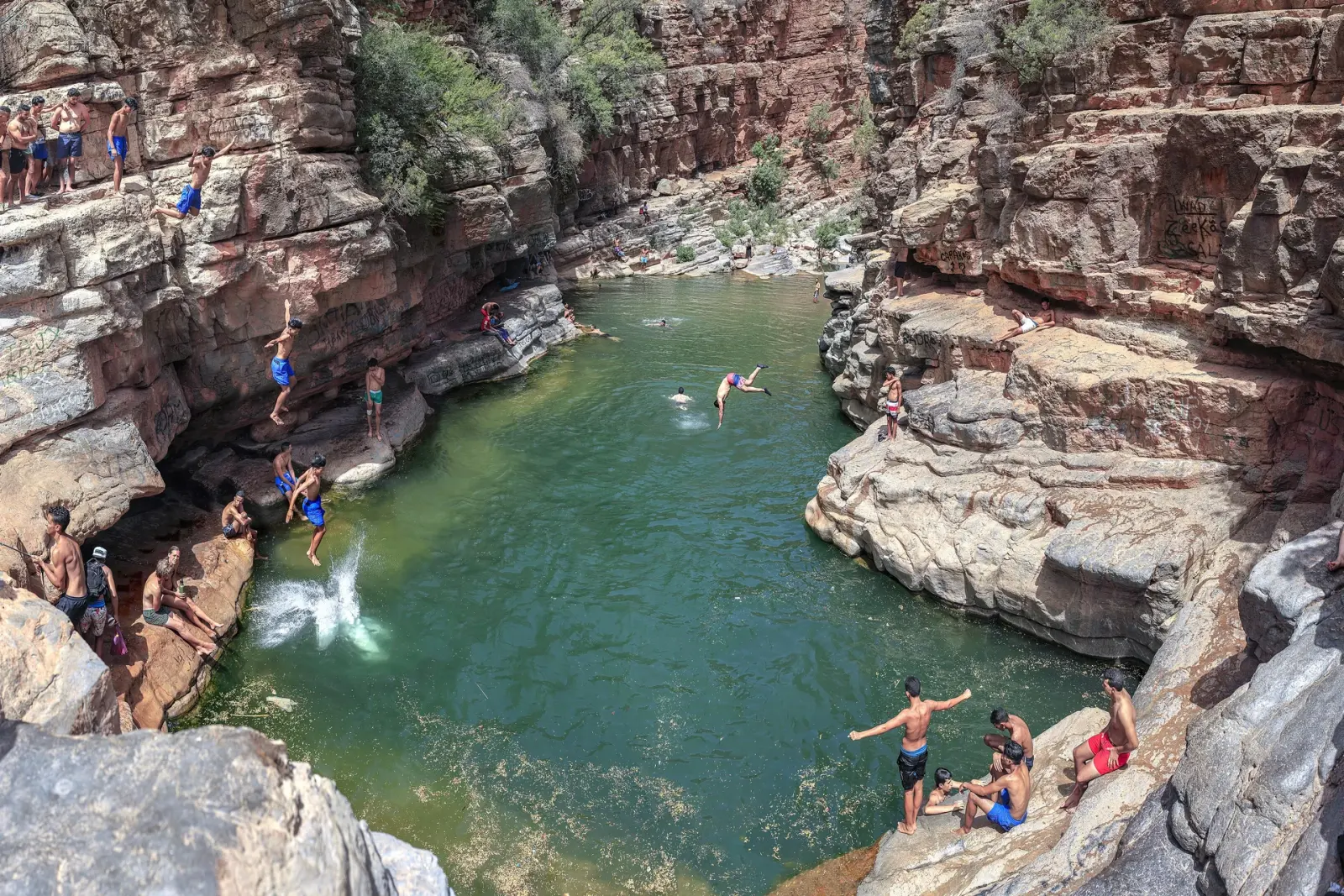 Palm-filled gorge with clear rock pools in the Tizgui valley inland of Agadir