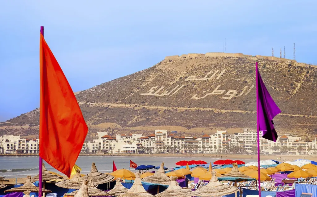 The Agadir hillside sign above the beach on the road in from Agadir airport